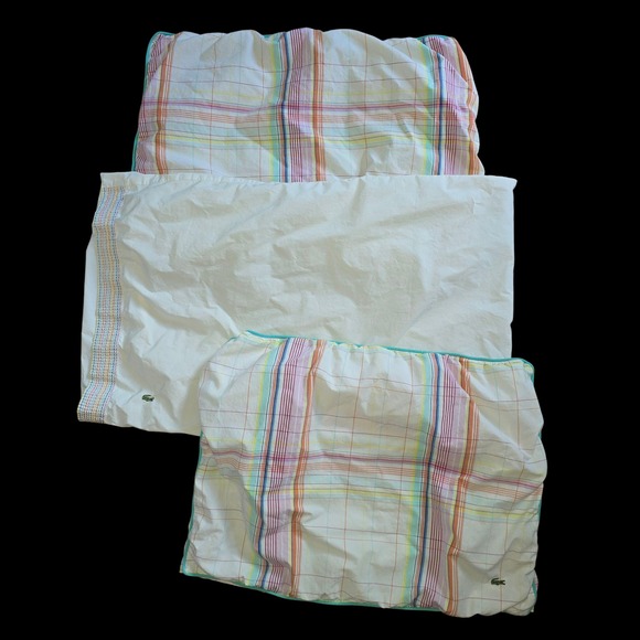 Lacoste Pillowcases Set of 3 Plaid Colorful Cotton - Picture 1 of 10